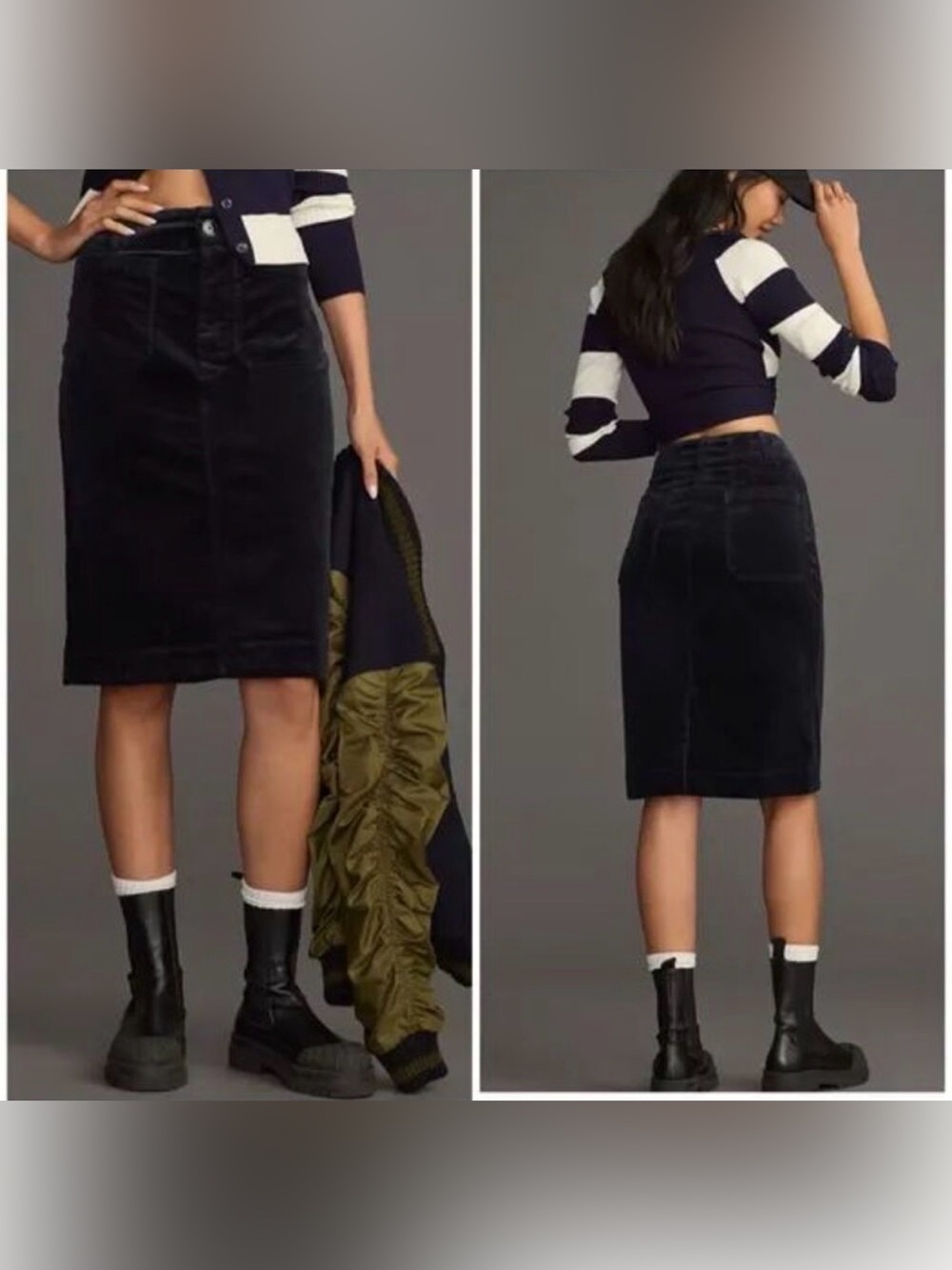 NWT Anthropologie Maeve Colette Corduroy Skirt front pockets Black size XS